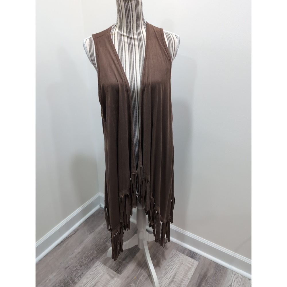 Christian Caliendo Brown Fringe Hippie Boho Western Faux‎ Suede Vest Large